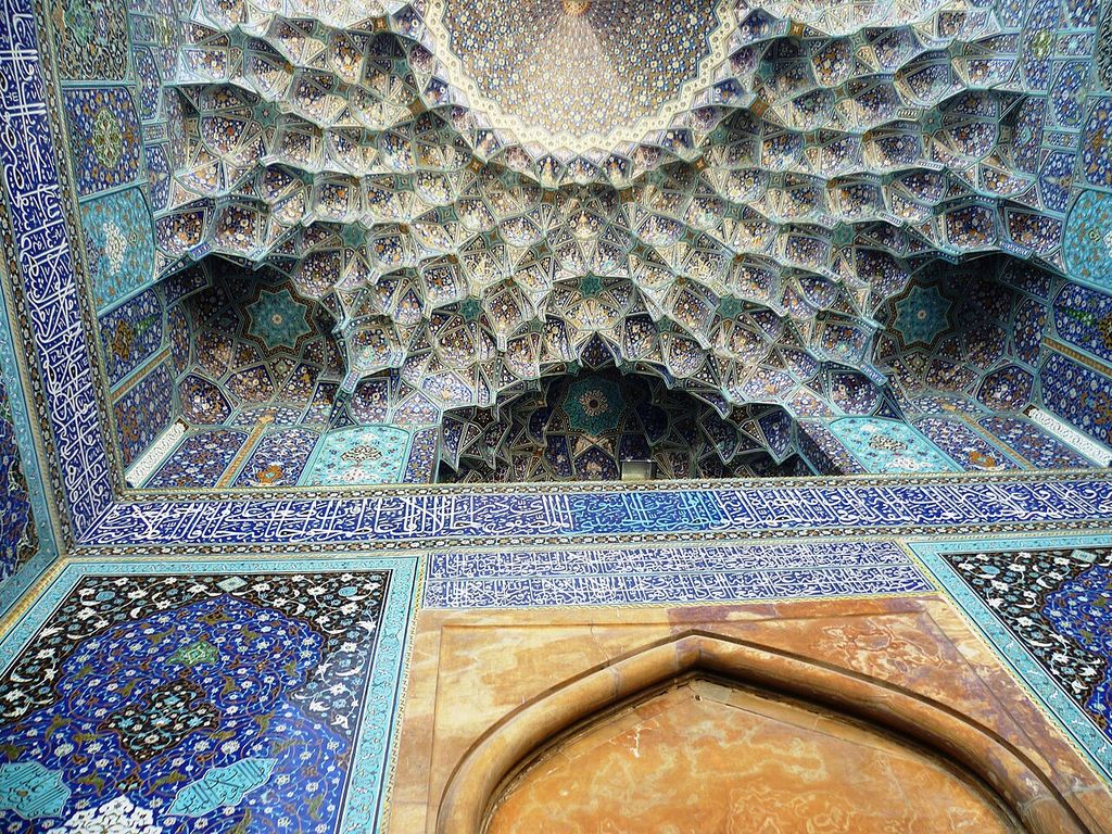 Entrance iwan muqarnas of Shah Mosque, Isfahan, Iran.