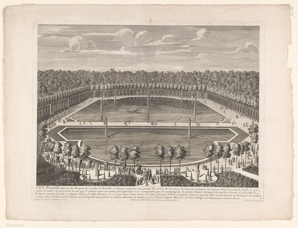 Identificatie Titel(s): Het koninklijke eiland in de tuin van Versailles, showing french formal garden bosquet.