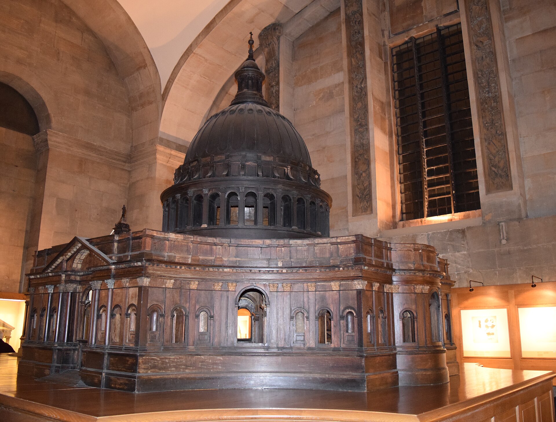 The large oak and plaster Great Model of St Paul’s Cathedral, showing a centralized classical church beneath a prominent dome.