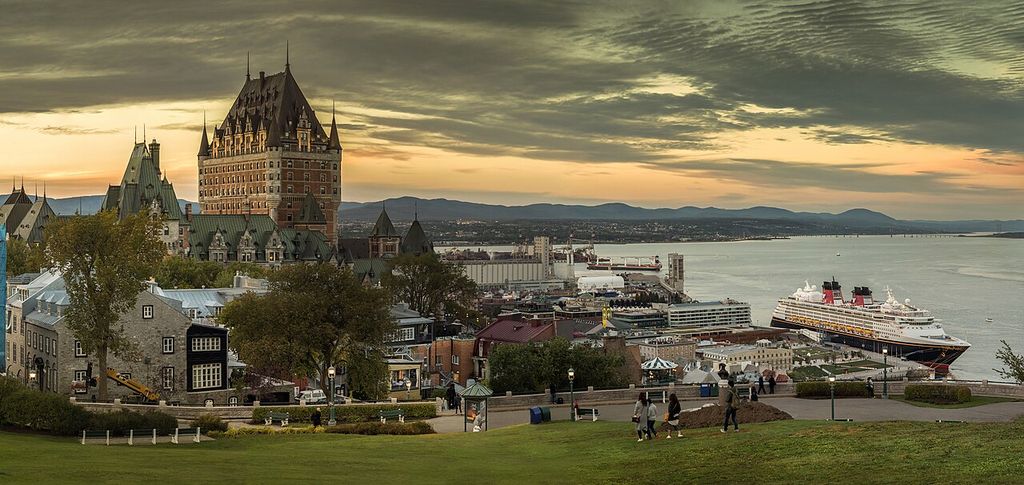 The Fairmont Le Château Frontenac, formerly and commonly referred to as the Château Frontenac, is a historic hotel located in Quebec City, Quebec, Canada, showing historic city plan map.
