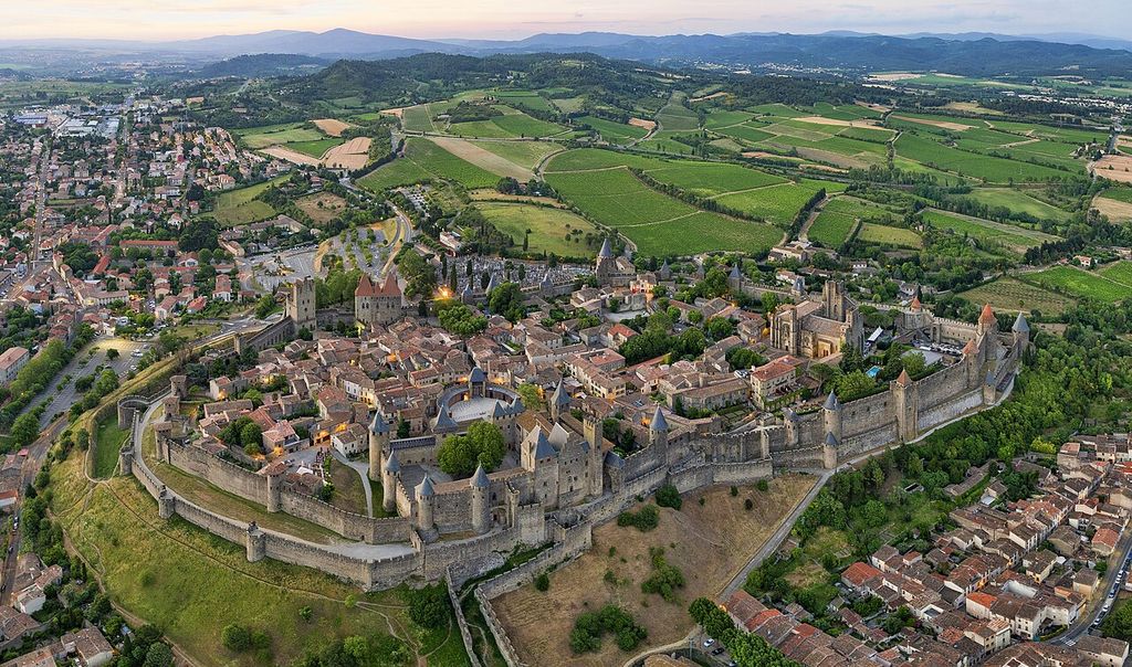 aerial panorama of Cité de Carcassonne.