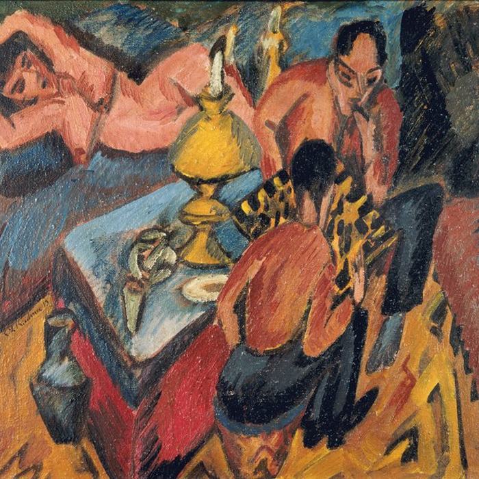 Erich Heckel and Otto Mueller Playing Chess by Ernst Ludwig Kirchner
