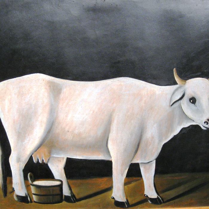 White Cow on a Black Background by Niko Pirosmani