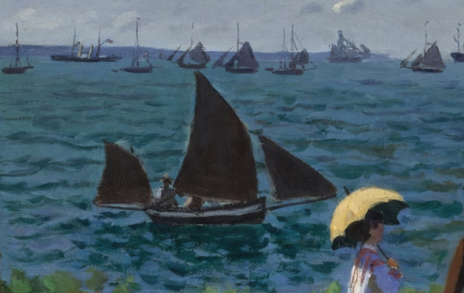 Sailing boats on the sea in Garden at Sainte-Adresse by Claude Monet
