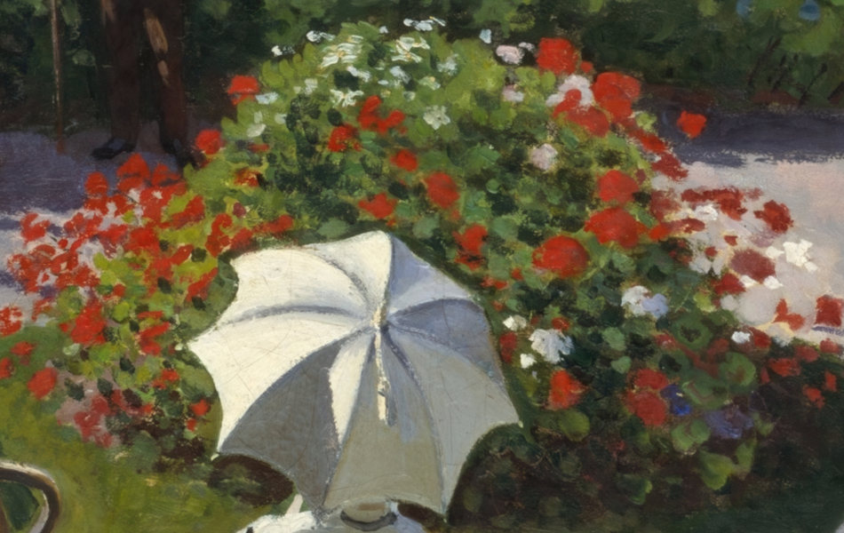 Flower garden foreground detail in Garden at Sainte-Adresse by Claude Monet