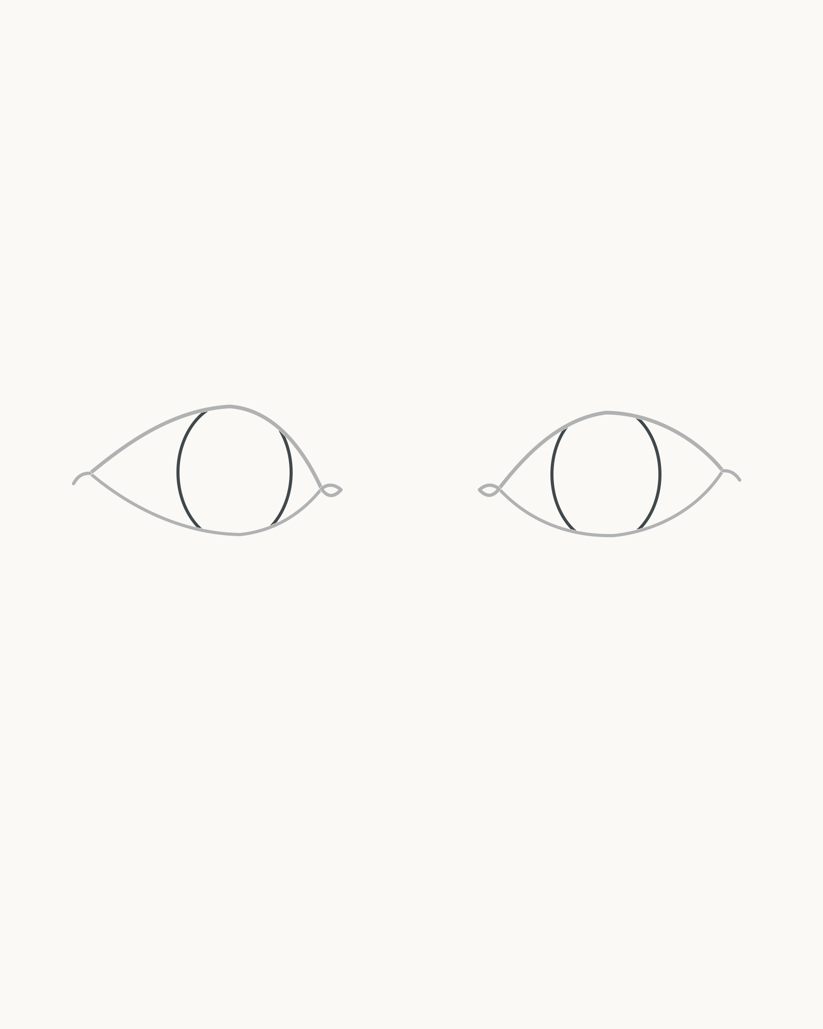 Stage 4 eye-pair drawing adding two aligned partial iris arcs visibly hidden by the upper and lower lids