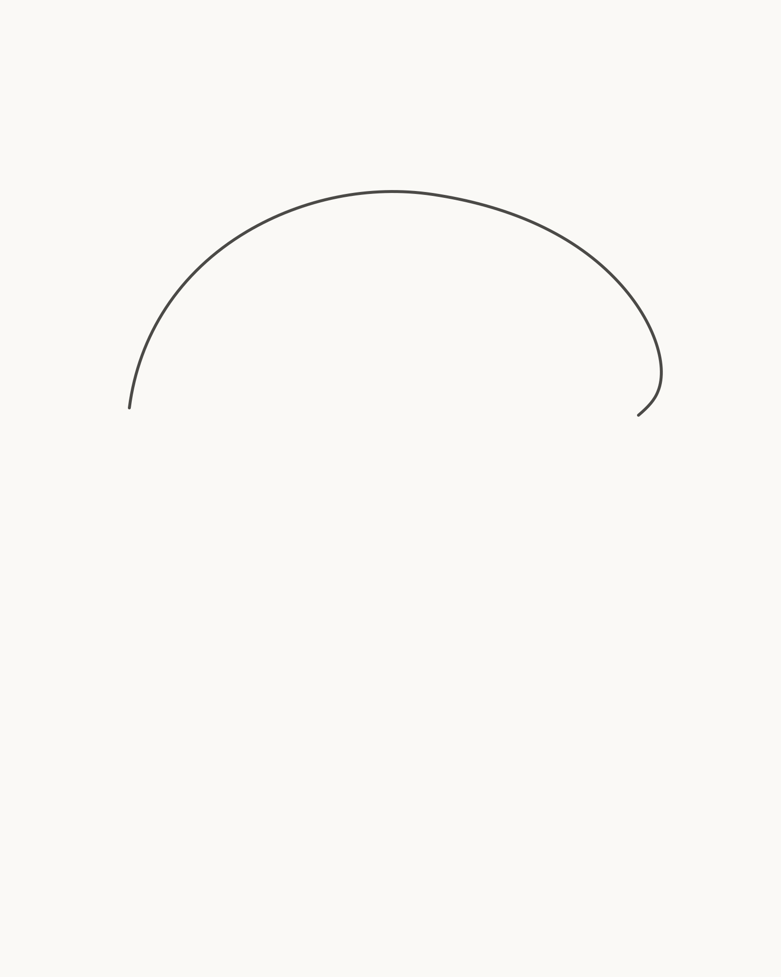 Stage 1 mushroom drawing with one broad asymmetric cap silhouette and an open underside