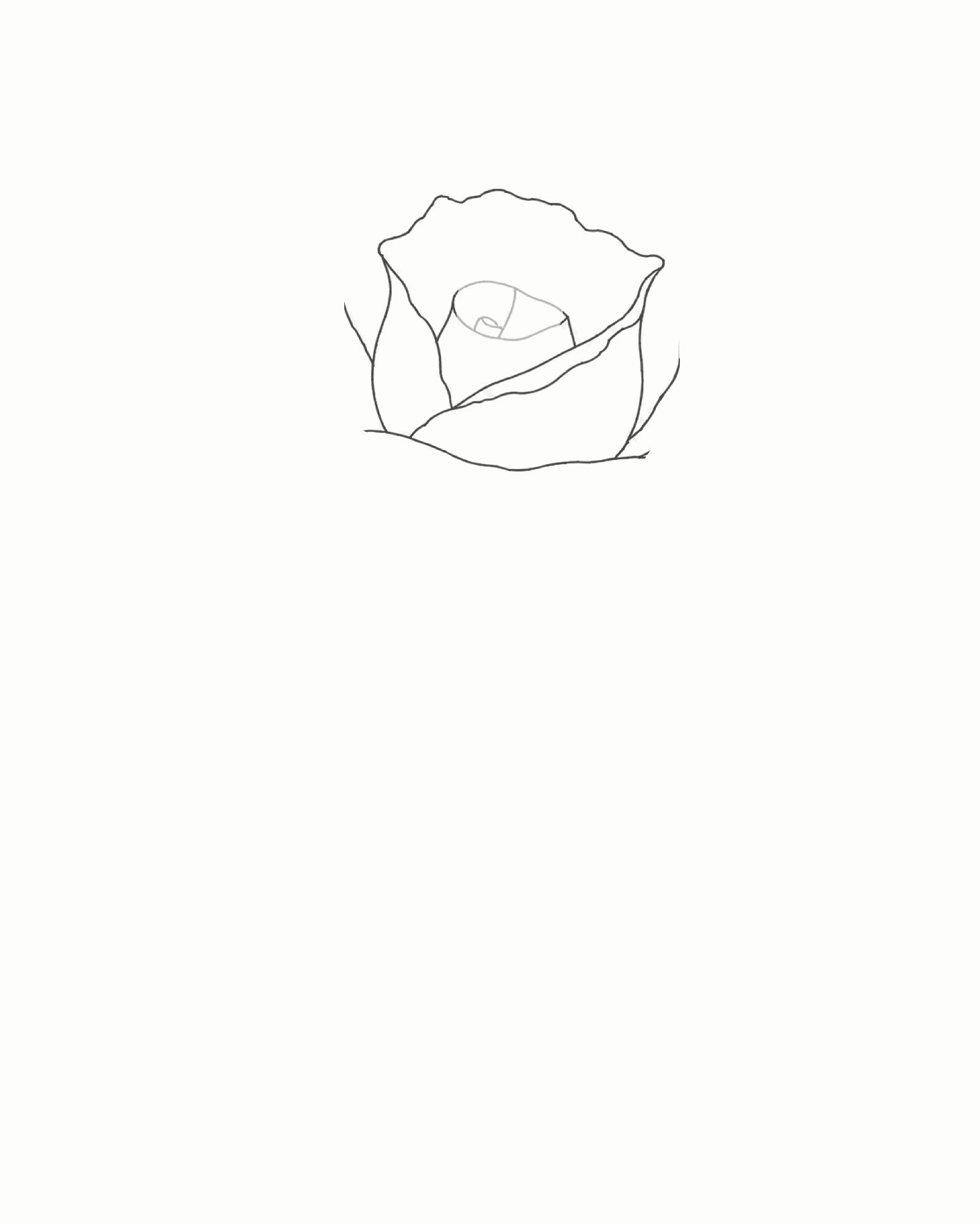 Stage 2 rose drawing with the original small cup surrounded by a left wall, taller right wall and shallow front cradle