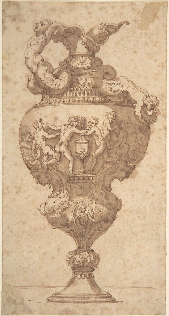 Anonymous, Italian, 18th century, Drawing after an Antique Vase, a historical drawing in Pen and brown ink, brush and brown wash.