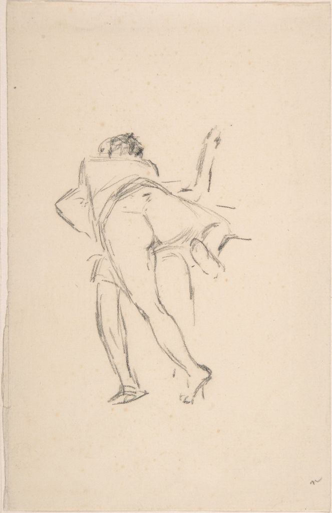 Félicien Rops, Study of two figures, one lunging at the other, a historical drawing in graphite.