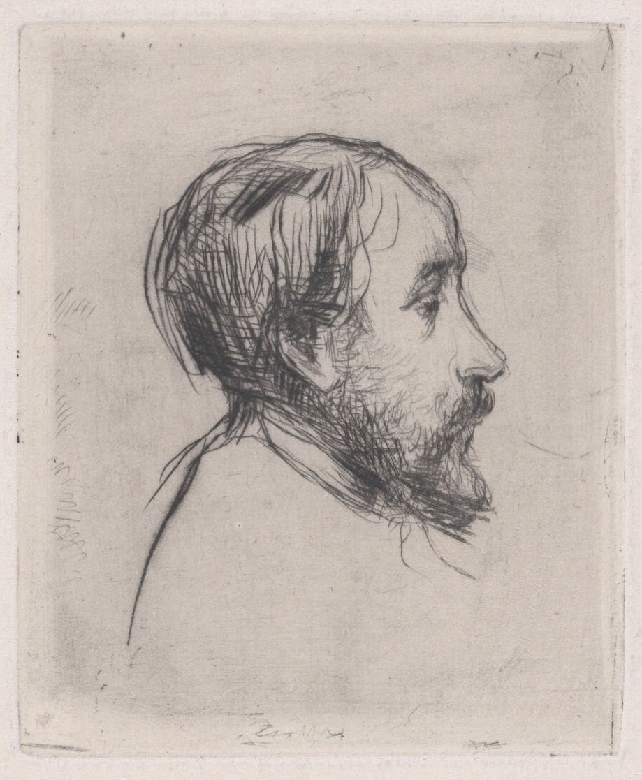 Marcellin Desboutin’s drypoint profile portrait of Edgar Degas