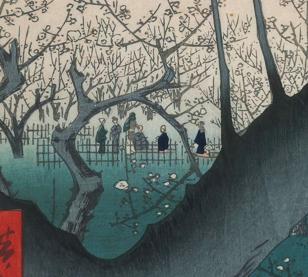 Visitors detail from Hiroshige’s Plum Garden at Kameido