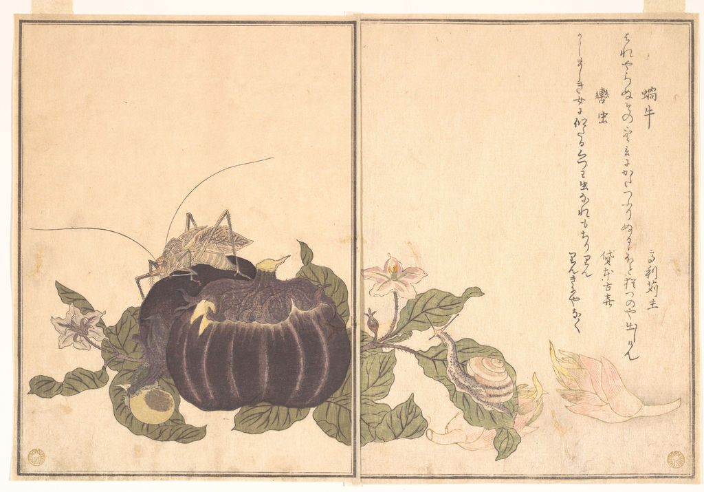 喜多川歌麿『画本虫撰』の蝸牛と轡虫、1788年。