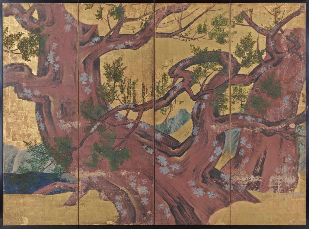 《檜図屏風》第二隻、狩野永徳作、東京国立博物館、A-1069