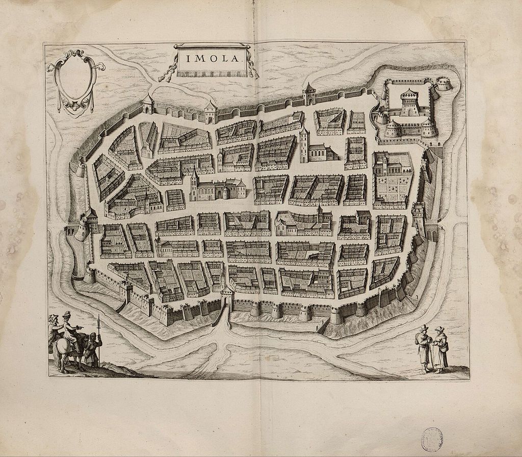 Vue cavalière postérieure d’Imola publiée par Joan Blaeu