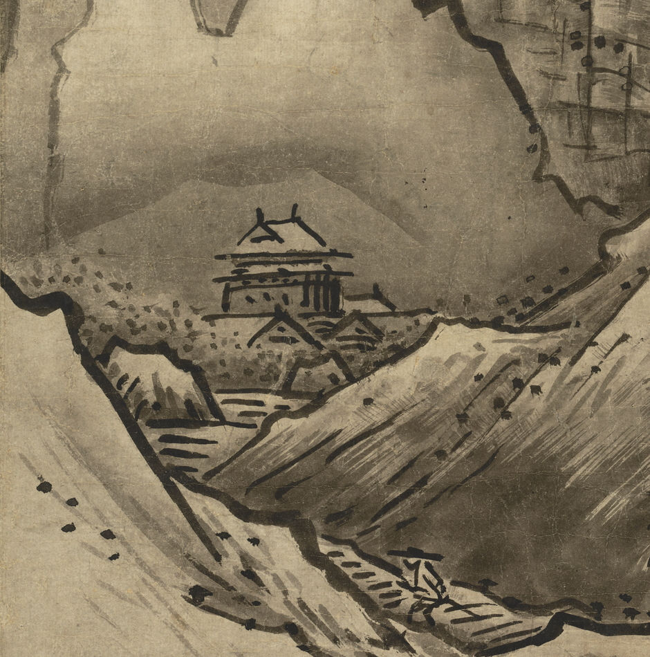 崖の下の小楼閣 — A-1398 cropped detail