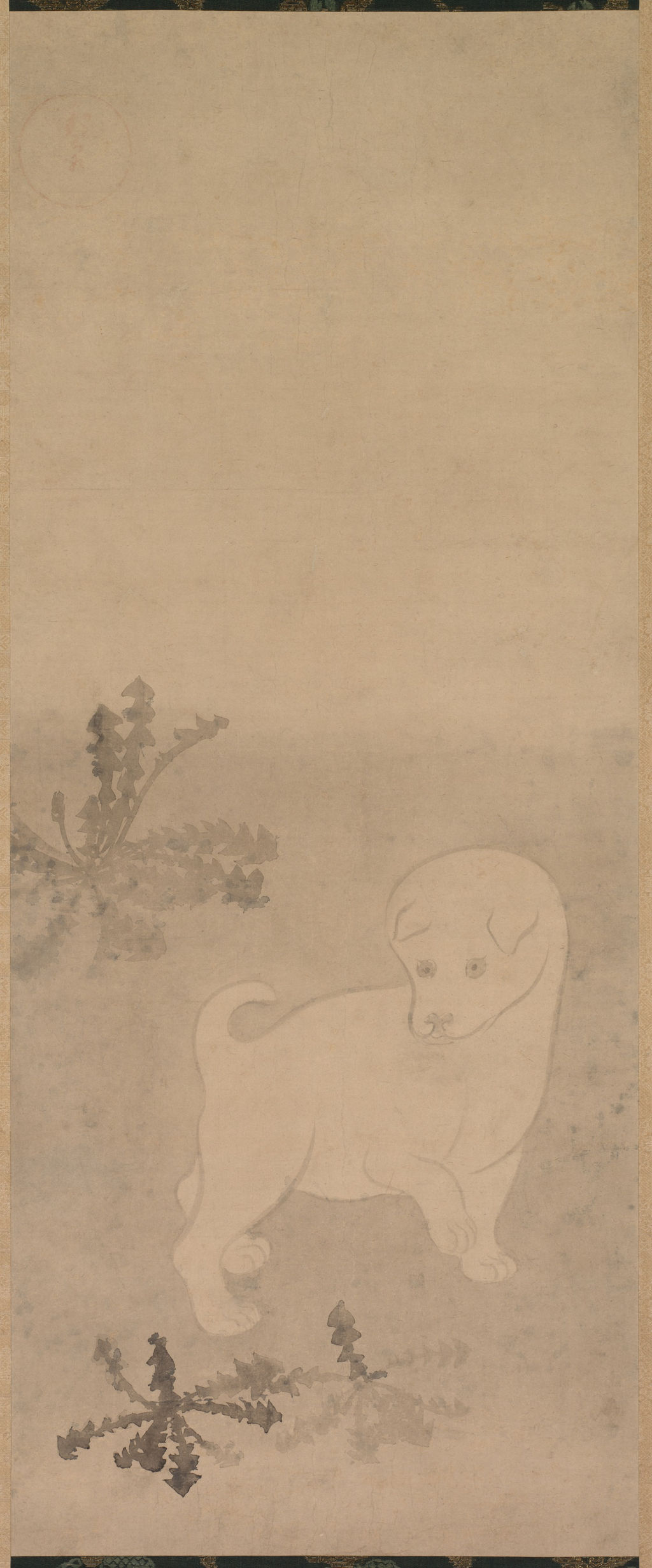 俵屋宗達の工房作 《タンポポと子犬》