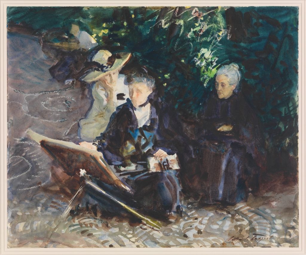 John Singer Sargent’s In the Generalife combining watercolour, wax crayon and graphite