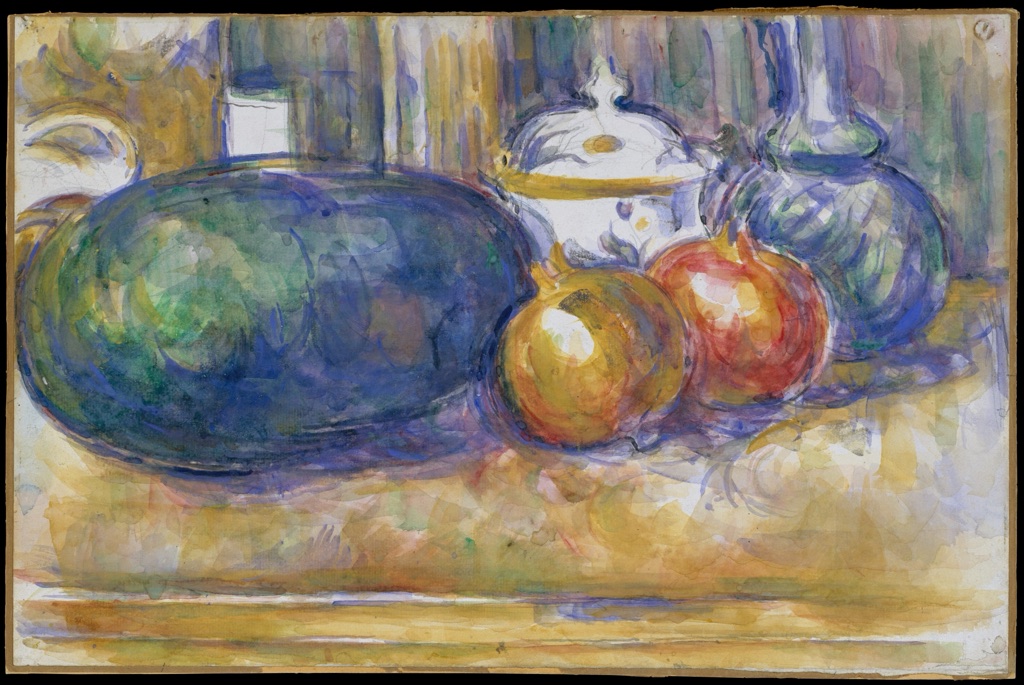 Paul Cézanne’s watercolour still life on laid paper, with the full sheet and deckled edge visible