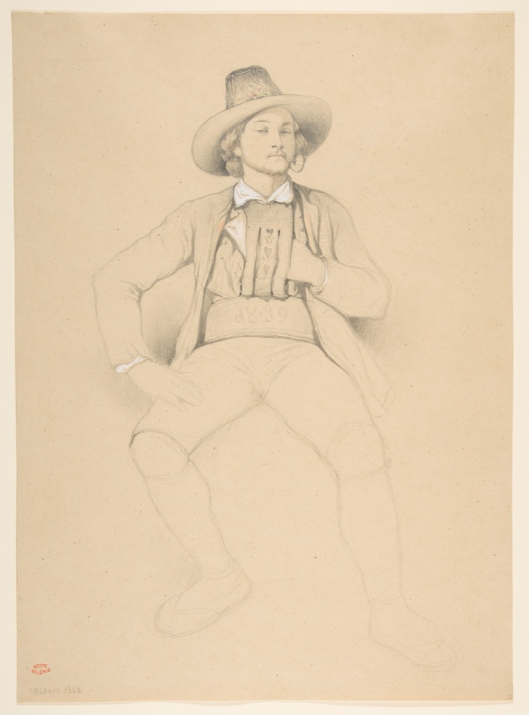 Théodore Valerio’s figure study on beige textured wove paper
