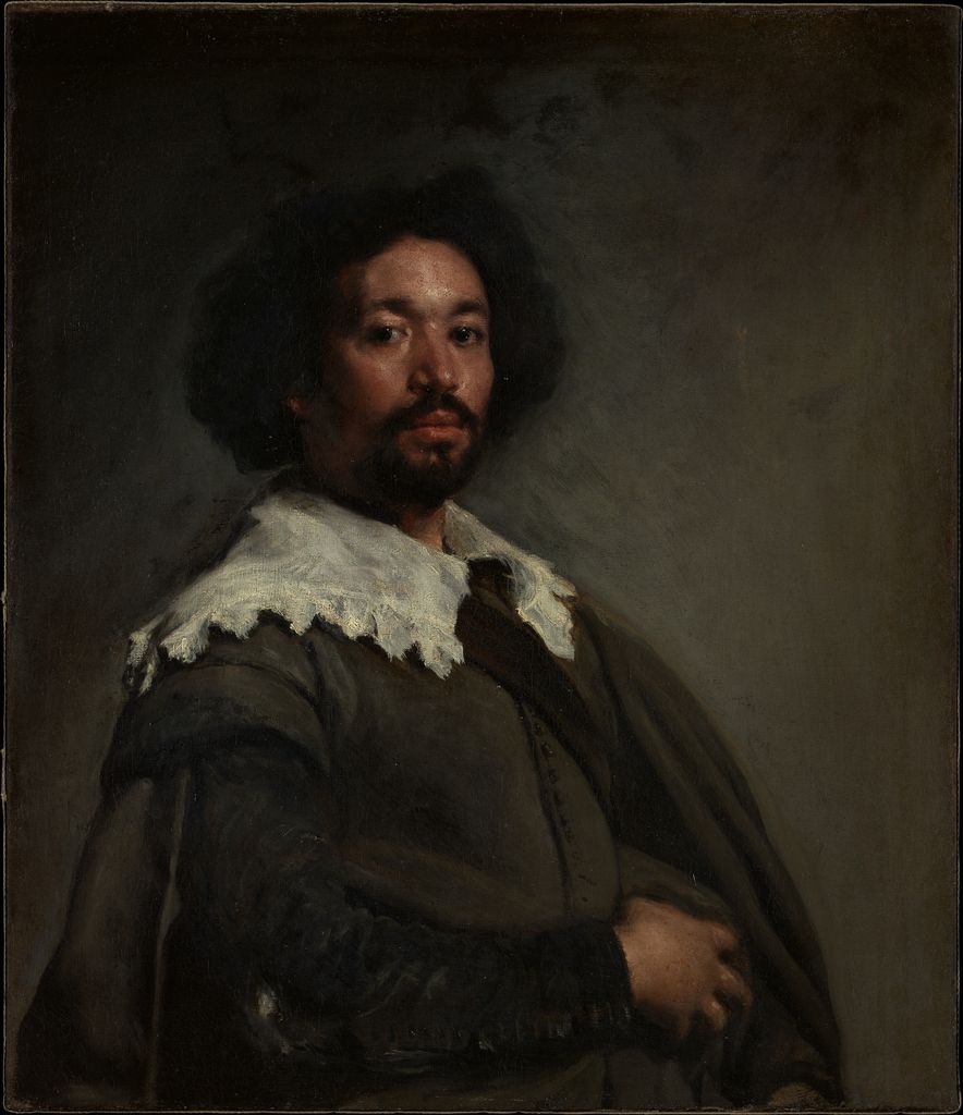 Velázquez's Juan de Pareja shows a half-length man in dark clothing against a broad muted background.