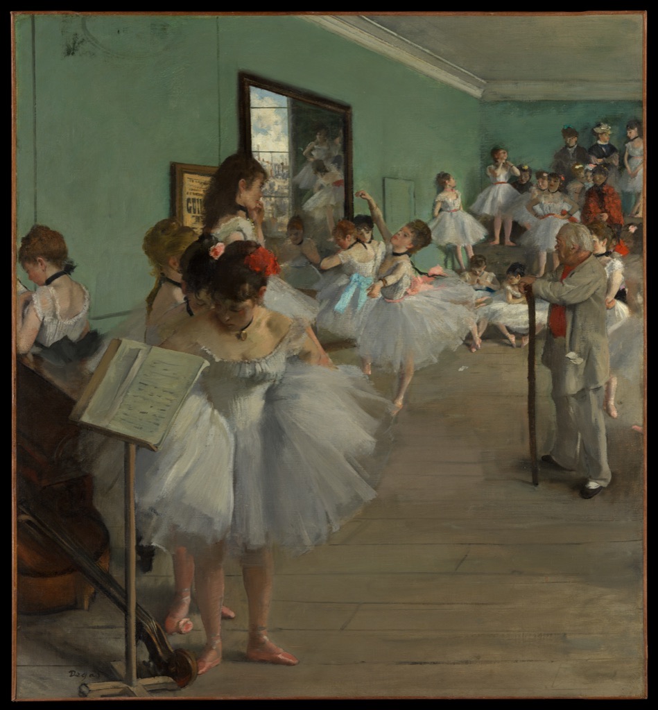 Degas's Dance Class, with dancers changing pose and direction around a rehearsal room